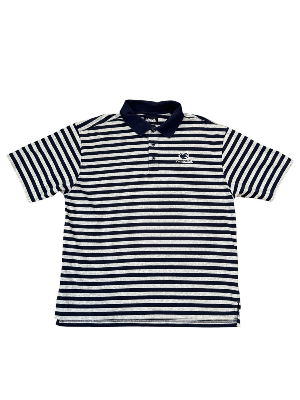 Ashworth Penn State Nittany Lions Polo Shirt XL Navy Blue Gray Striped Cotton